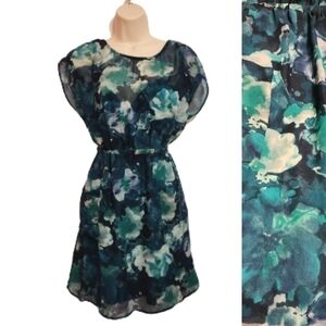 Xhilaration Aqua Flower Print Mini Dress Medium